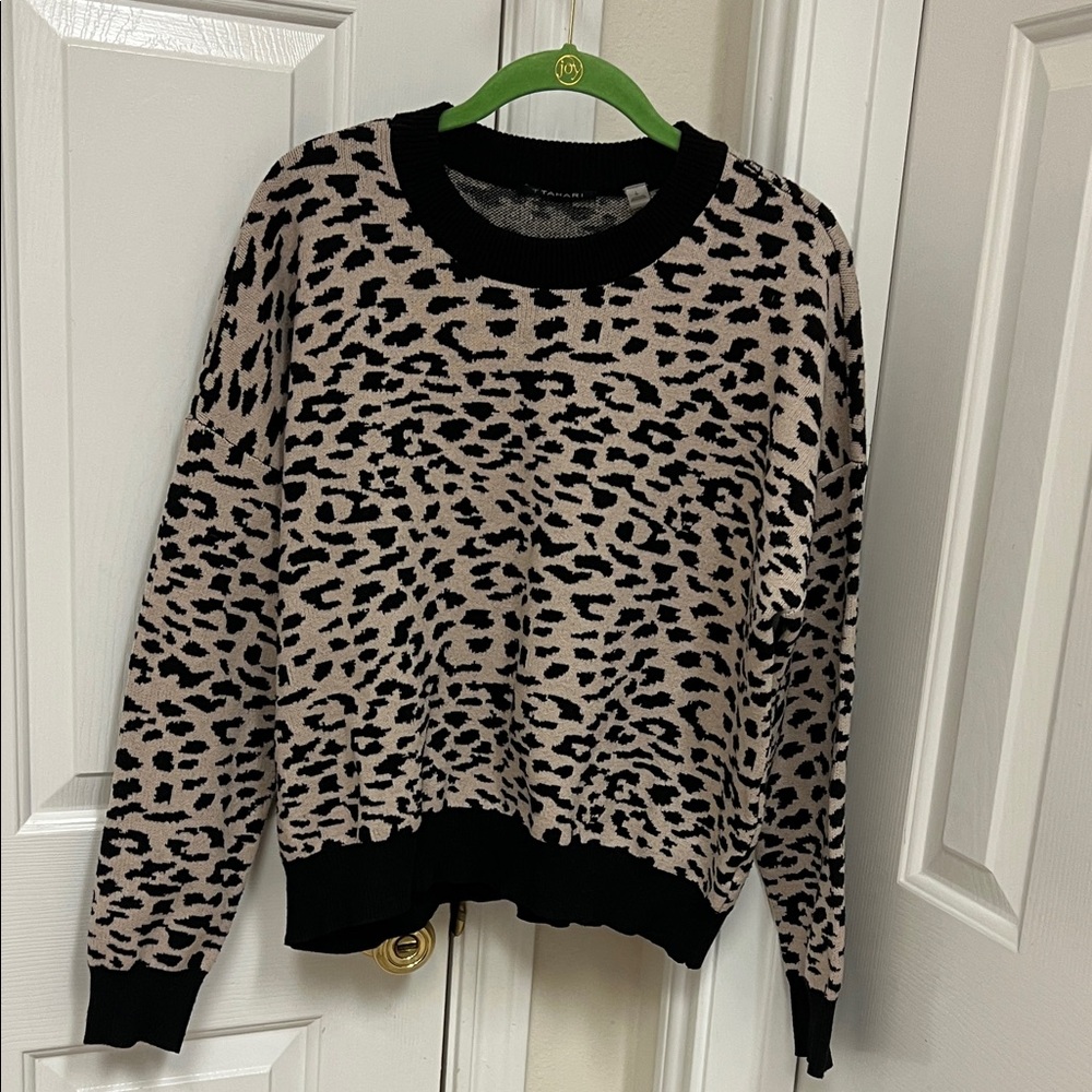 T Tahari Animal Print Sweater - Black and Cream